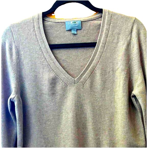 Pure Collection 100% Cashmere Women Beige V Neck Sweater Sz 14 Cozycore Preppy - Picture 2 of 4